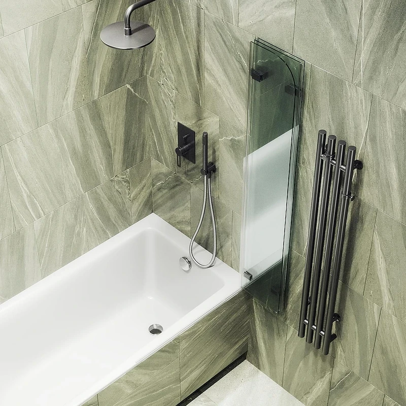 Шторка для ванны Maybah Glass MGV-578-6 750х1400 складная 3 секции Черный стекло прозрачное
