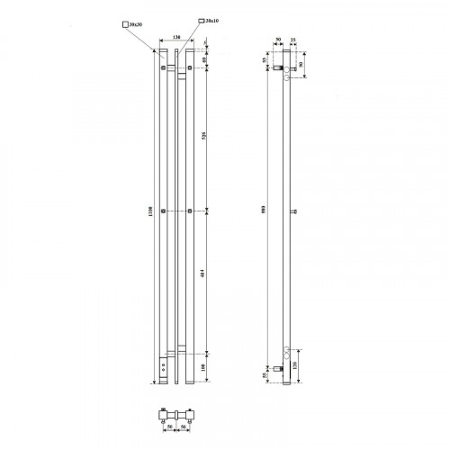 Электрический полотенцесушитель APEXTERMO Delta 1100x100 DL10111BM с крючками цвет Черный матовый