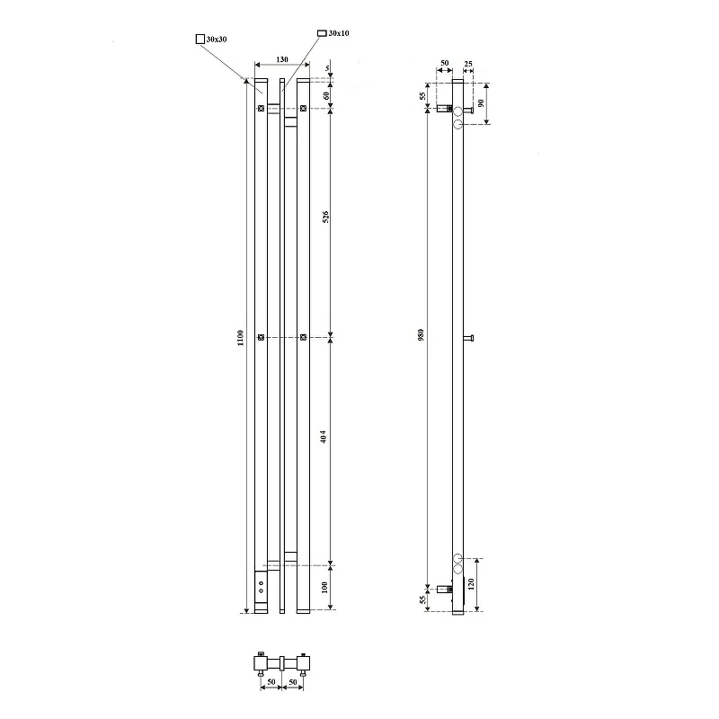 Электрический полотенцесушитель APEXTERMO Delta 1100x100 DL10111BM с крючками цвет Черный матовый
