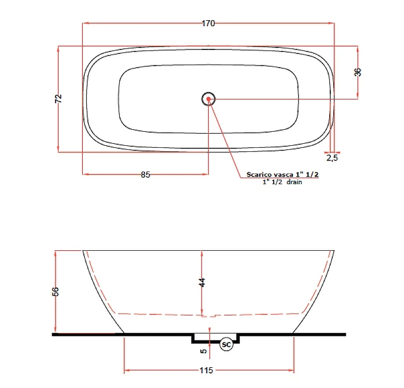 Ванна из искусственного камня Gruppo Treesse Brio 170x72 V297BL без гидромассажа