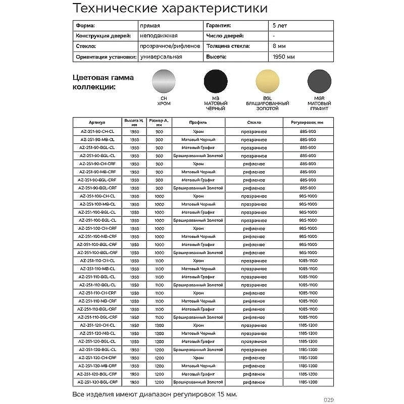 Душевая перегородка Azario Walk-in 90 AZ-251-90-MB-CRF профиль Черный матовый стекло рифленое