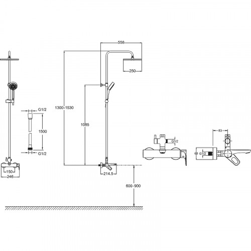 Душевая система Jacob Delafon Aleo E26809-CP Хром латунь на стену