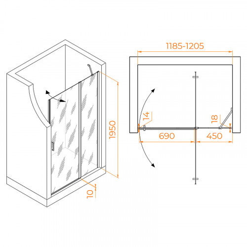 Душевая дверь RGW Leipzig LE-004 120 351200412-11 профиль Хром стекло прозрачное