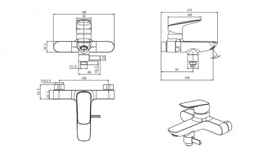 Смеситель для ванны Aquatek Вега AQ1040BGM цвет Оружейная сталь