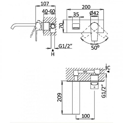 Смеситель для раковины Cezares Nautic NAUTIC-BLI-BIO Белый матовый латунь встраиваемый