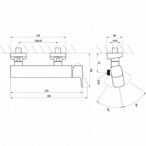 Смеситель для душа Ravak 10° TD 032.00/150 X070066 Хром латунь на стену