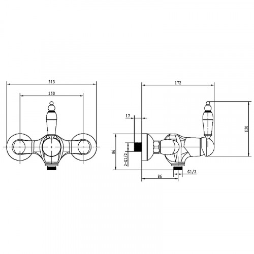 Смеситель для душа Boheme Tradizionale Nero 254 Золото латунь на стену