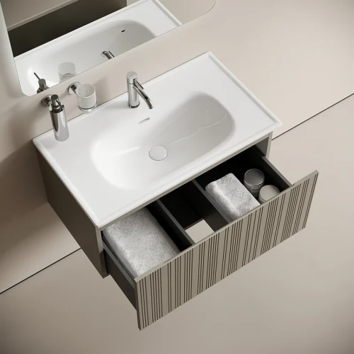 Тумба с раковиной Sancos Code 80 CD80GP+Ceramicanova Sabo 80 CN13002 подвесная цвет Серая платина