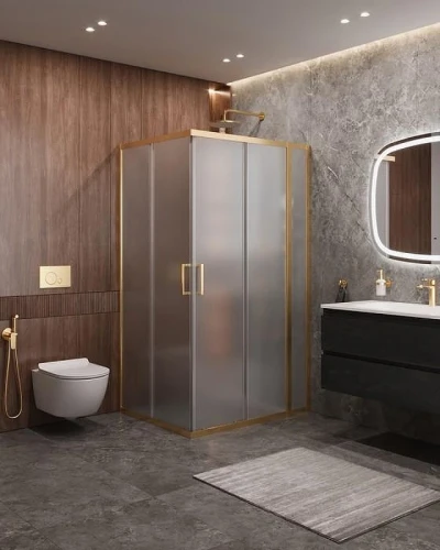 Душевой уголок Cezares Molveno 110x90 MOLVENO-AH-21-90+20-P-BORO Брашированное золото стекло прозрачное