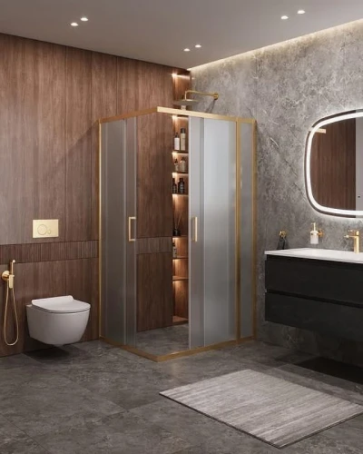 Душевой уголок Cezares Molveno 110x90 MOLVENO-AH-21-90+20-P-BORO Брашированное золото стекло прозрачное