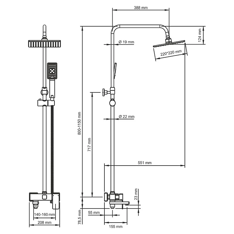 Душевая система WasserKRAFT SK17701CH цвет Хром