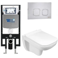 Комплект унитаза с инсталляцией WeltWasser AMBERG 497 + KEHLBACH 004 GL-WT + AMBERG RD-MT CR 10000006629 цвет Белый глянцевый с сиденьем Микролифт и клавишей смыва цвет Хром матовый
