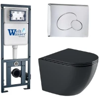 Комплект унитаза с инсталляцией WeltWasser MARBERG 410 + MERZBACH 041 XL MT-BL + MAR 410 RD 10000010953 цвет Черный матовый с сиденьем Микролифт и клавишей смыва цвет Хром