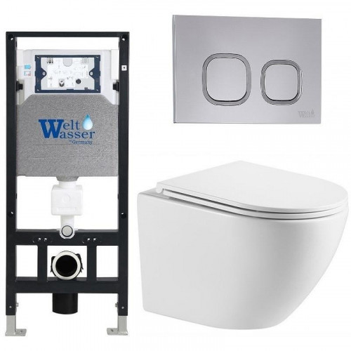 Комплект унитаза с инсталляцией WeltWasser AMBERG 506 + MERZBACH 043 MT-WT + AMBERG RD-CR 10000011421 цвет Белый матовый с сиденьем Микролифт и клавишей смыва цвет Хром