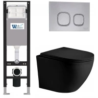 Комплект унитаза с инсталляцией WeltWasser AMBERG 350 + MERZBACH 043 XL MT-BL + AMBERG RD-CR 10000014098 цвет Черный матовый с сиденьем Микролифт и клавишей смыва цвет Хром