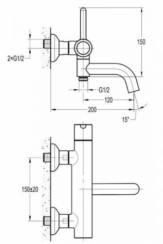 Смеситель для ванны Cezares Eco ECO-VD-NOP Черный матовый латунь на стену