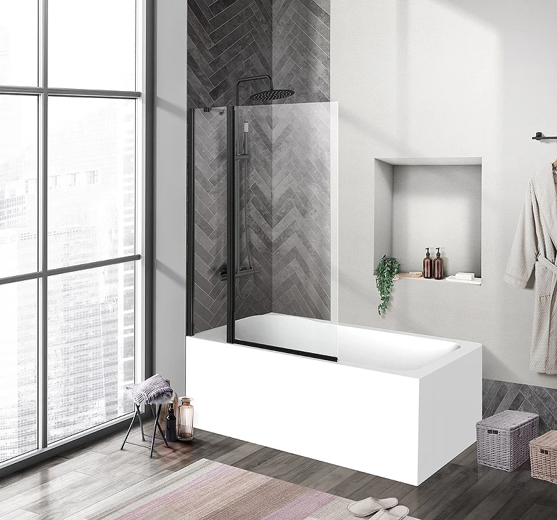 Шторка на ванну BelBagno Uno 100 UNO-V-11-100/150-C-NERO профиль Черный матовый стекло прозрачное