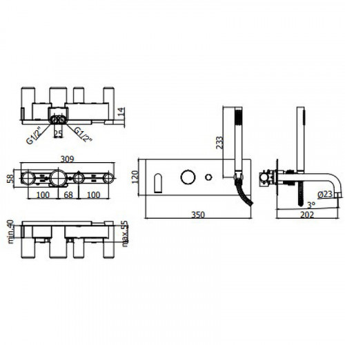 Смеситель для ванны Paffoni Jo JO001NO Черный матовый латунь встраиваемый