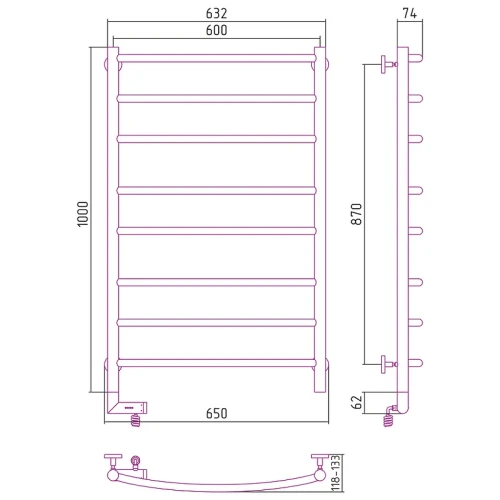 Электрический полотенцесушитель Сунержа Галант 2.0 1200x600 L 00-5200-1060 Хром нержавеющая сталь