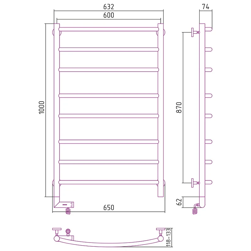 Электрический полотенцесушитель Сунержа Галант 2.0 1200x600 L 00-5200-1060 Хром нержавеющая сталь