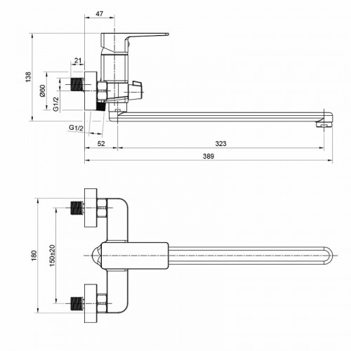 Смеситель для ванны WesnaArt Narcis NAR06-320BL-25221 универсальный Черный матовый латунь на стену