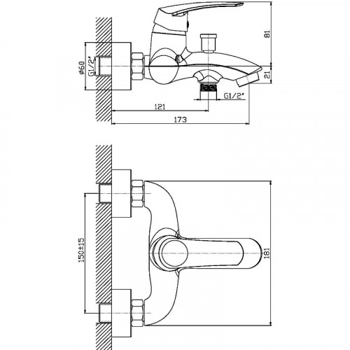 Смеситель для ванны Orange Alfi M18-100cr Хром на стену