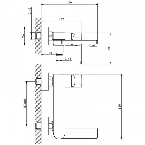 Смеситель для ванны Splenka S06.30 Хром латунь на стену