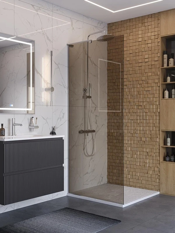 Душевая перегородка BelBagno Uno 90 UNO-L-1-TB-90-BR-Cr профиль Хром стекло тонированное