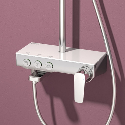 Душевая система Teska Niagara NG3501C с термостатом Хром Белое стекло нержавеющая сталь на стену