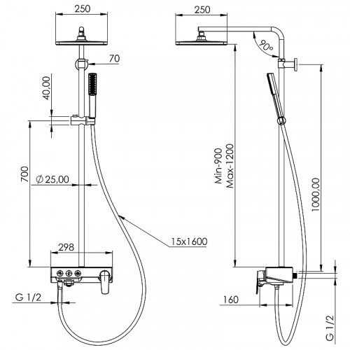 Душевая система Teska Niagara NG3501C с термостатом Хром Белое стекло нержавеющая сталь на стену