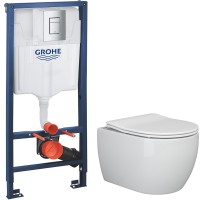 Унитаз Ceramicanova Play CN3001 с инсталляцией Grohe Rapid SL 38772001 с сиденьем Микролифт с кнопкой Хром фаянс подвесной