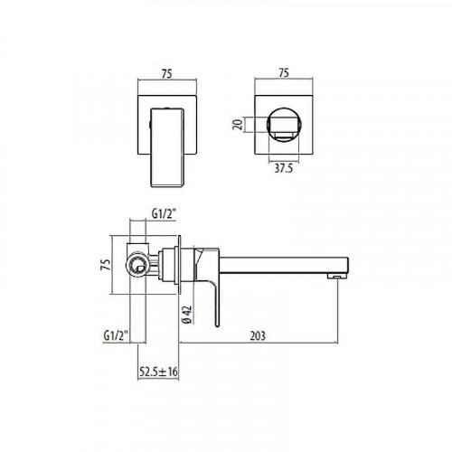 Смеситель для раковины Gattoni Kubik 2537/25NO Черный матовый