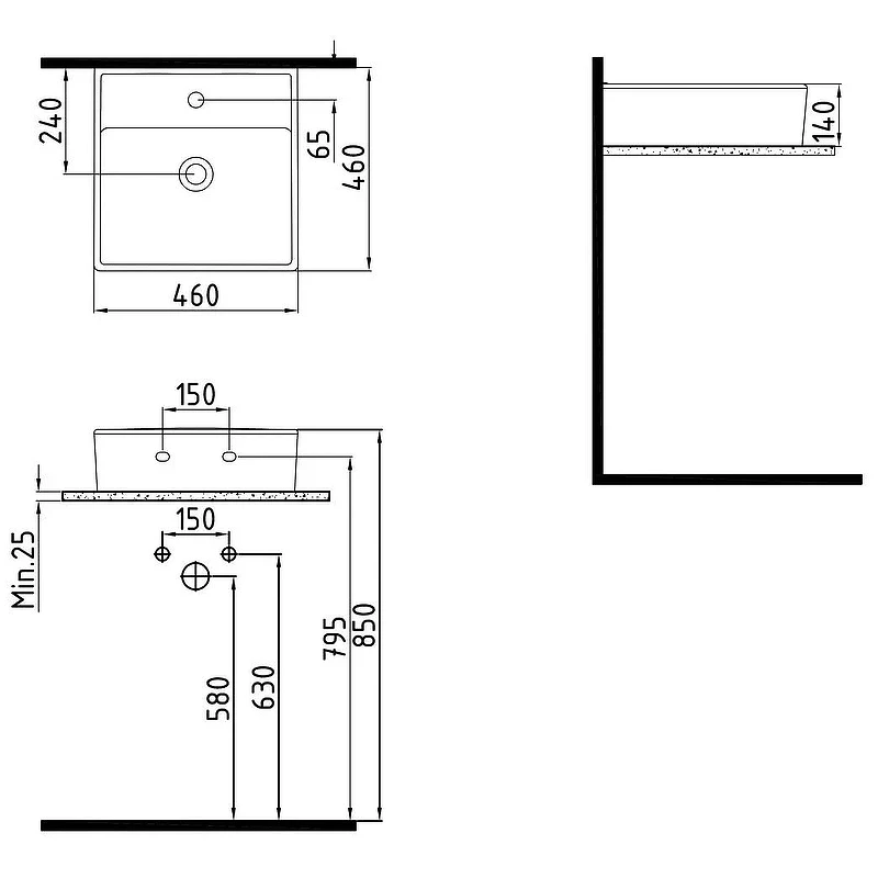 Раковина Bien Infinitum 46 INLG04601FD1W5000 Белая фарфор подвесная, накладная