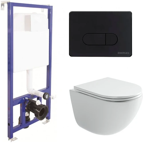 Комплект унитаза Ceramicanova Vogue CN4008T с инсталляцией Berges Novum D5 040235 с сиденьем Микролифт и Черной матовой клавишей смыва фарфор подвесной