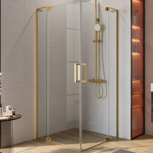 Душевой уголок Cezares Slider 100x100 SLIDER-A-2-90/100-C-BORO профиль Брашированное золото стекло прозрачное