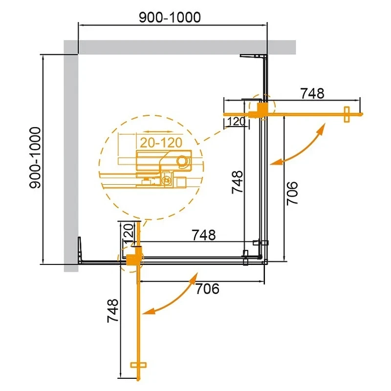 Душевой уголок Cezares Slider 100x100 SLIDER-A-2-90/100-C-BORO профиль Брашированное золото стекло прозрачное