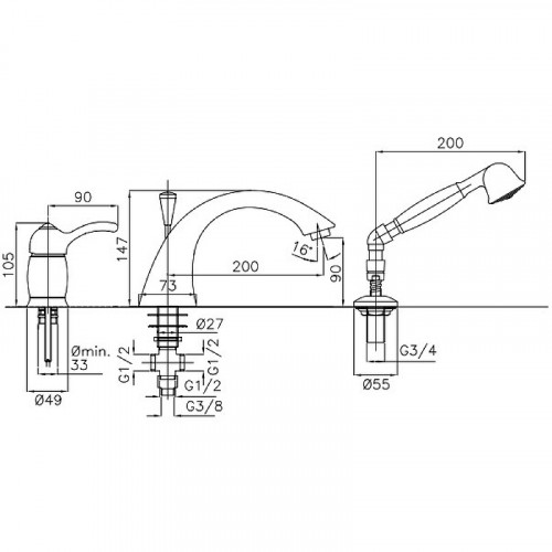 Смеситель на борт ванны Migliore Lem 25867 Бронза латунь