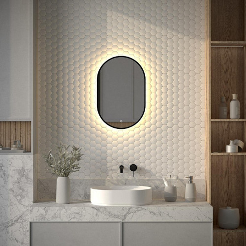 Зеркало Defesto Aura 40х60 DF 2931S с подсветкой 16W-3000K/Сенсорный выключатель/Теплый белый свет/Черная рама