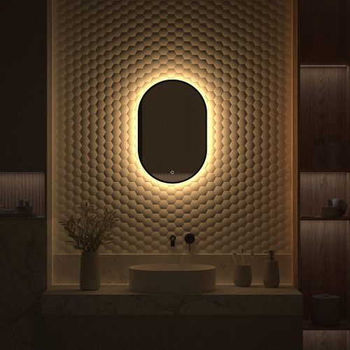 Зеркало Defesto Aura 40х60 DF 2931S с подсветкой 16W-3000K/Сенсорный выключатель/Теплый белый свет/Черная рама