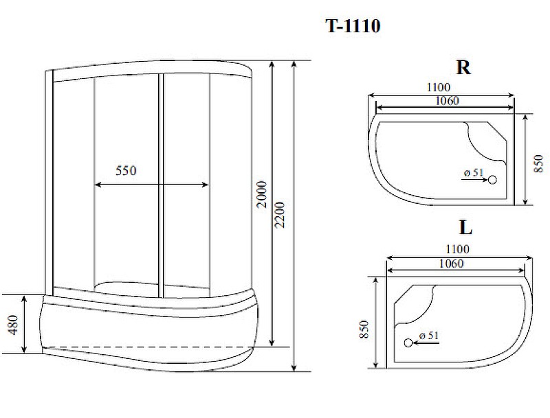 Душевая кабина Timo Standart 110x85 T-1110L с гидромассажем