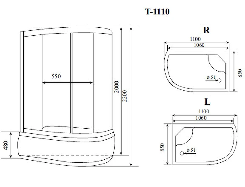 Душевая кабина Timo Standart 110x85 T-1110L с гидромассажем