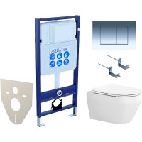 Комплект унитаза с инсталляцией Aquatek Set Aquatek Лея-010 4в1 с сиденьем Микролифт и клавишей смыва Хром глянцевый фарфор подвесной