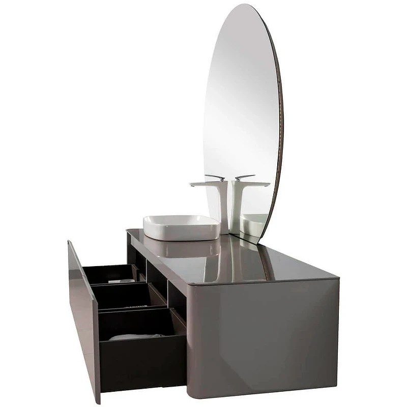 Тумба с раковиной Black&White Universe U915.1600L 160 L 9151600 подвесная Glossy light grey МДФ / ЛДСП