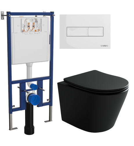 Унитаз с инсталляцией DIWO Ceramicanova Balearica Rimless CN6000MB + DIWO 4501 с сиденьем Микролифт с клавишей смыва цвет Глянцевый белый
