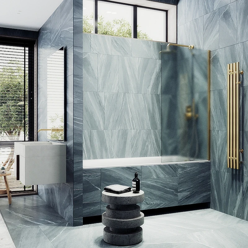 Шторка на ванну Maybah Glass MGV-91-3ш 500x1400 в широком профиле Золото стекло сатиновое