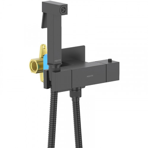 Гигиенический душ со смесителем Aquatek Либра AQ1028MB с термостатом Черный матовый латунь встраиваемый