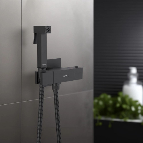 Гигиенический душ со смесителем Aquatek Либра AQ1028MB с термостатом Черный матовый латунь встраиваемый