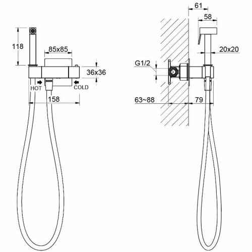 Гигиенический душ со смесителем Aquatek Либра AQ1028MB с термостатом Черный матовый латунь встраиваемый