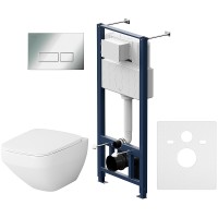 Комплект унитаза с инсталляцией AM.PM Inspire V2.0 FlashClean IS47051.50A1700 с сиденьем Микролифт и клавишей смыва Хром фарфор подвесной