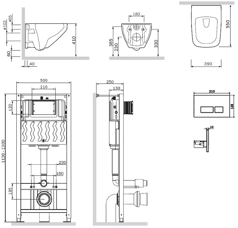 Комплект унитаза с инсталляцией AM.PM Inspire V2.0 FlashClean IS47051.50A1700 с сиденьем Микролифт и клавишей смыва Хром фарфор подвесной
